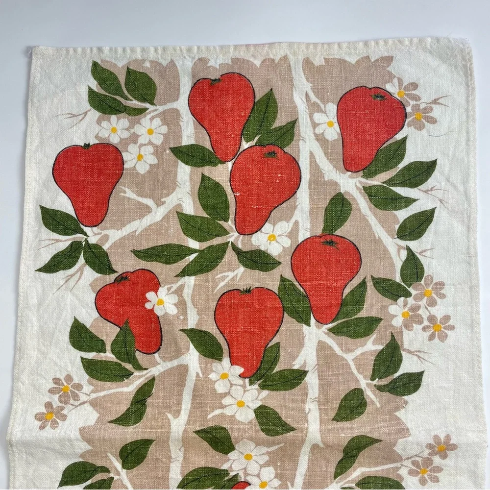 Vintage Tea Towel‎ Pear Print Retro Fruit Branches Produce Kitchen Linens Orange